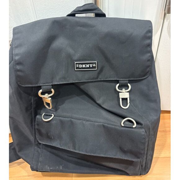 DKNY Canvas Backpack with Flap Top Closure Adjustable Straps Black - Picture 2 of 4